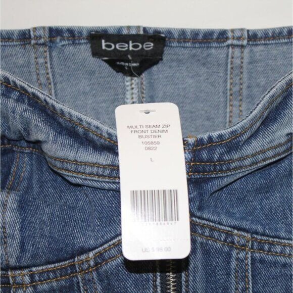 NWT bebe Multi Seam Zip Front Denim Bustier Top Size Large MSRP $98 New - Picture 3 of 11